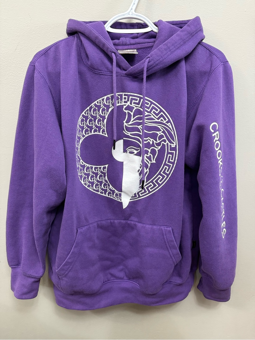 Crooks & Castles Purple Hoodie with White Graphic Women's Medium